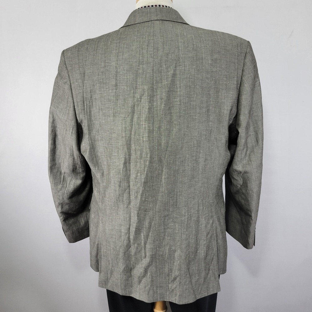 Calvin Klein‎ Men's Sport Coat Blazer Two Button Gray Herringbone Linen Wool 46R - Picture 12 of 15